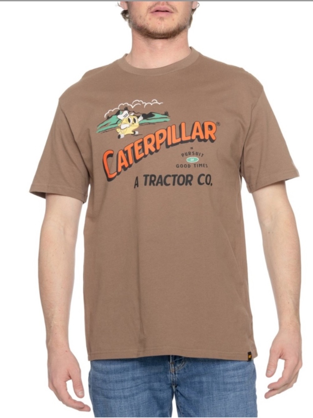 Caterpillar Brown Boxy Retro Graphic Front Cotton Danny Short Sleeve T-Shirt